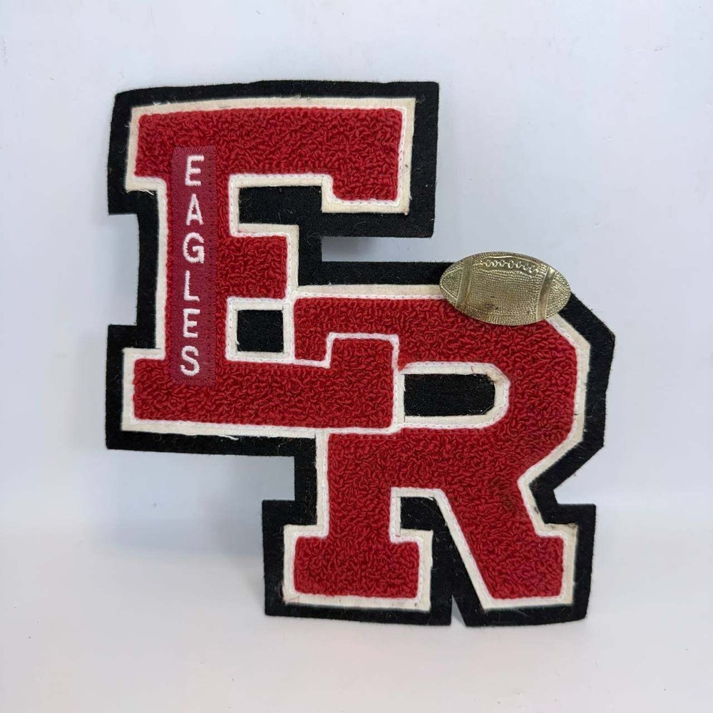 Neff Eagles ER Varsity Letter Patch Chenille Red Black Football Pin 6.5 inch